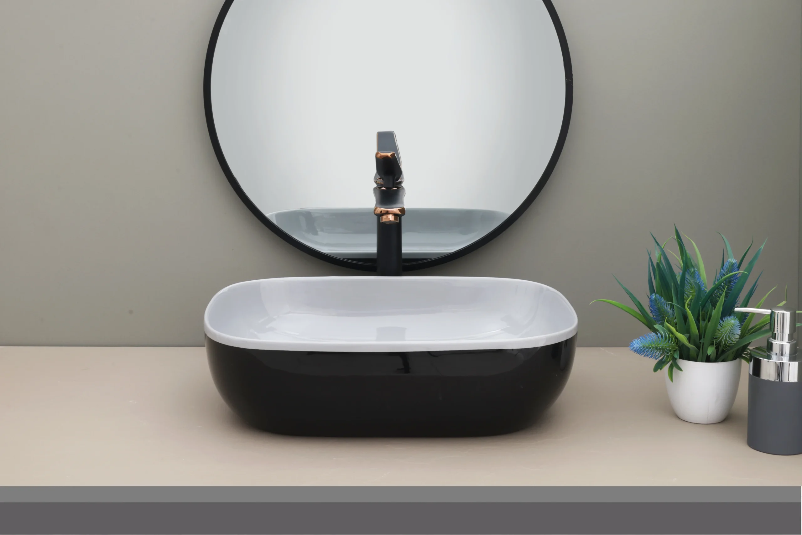 Benz 101 Ceramic Designer Table Top Wash Basin - Glossy Black & White