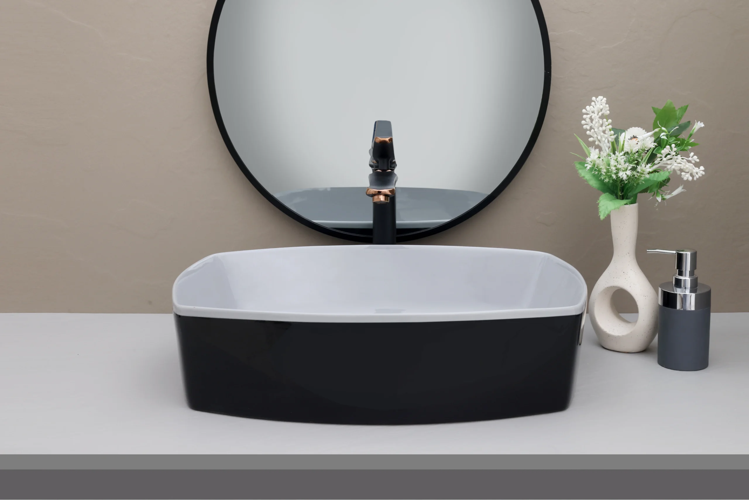 Dream 104 Designer Ceramic Table Top Wash Basin Glossy Black & White